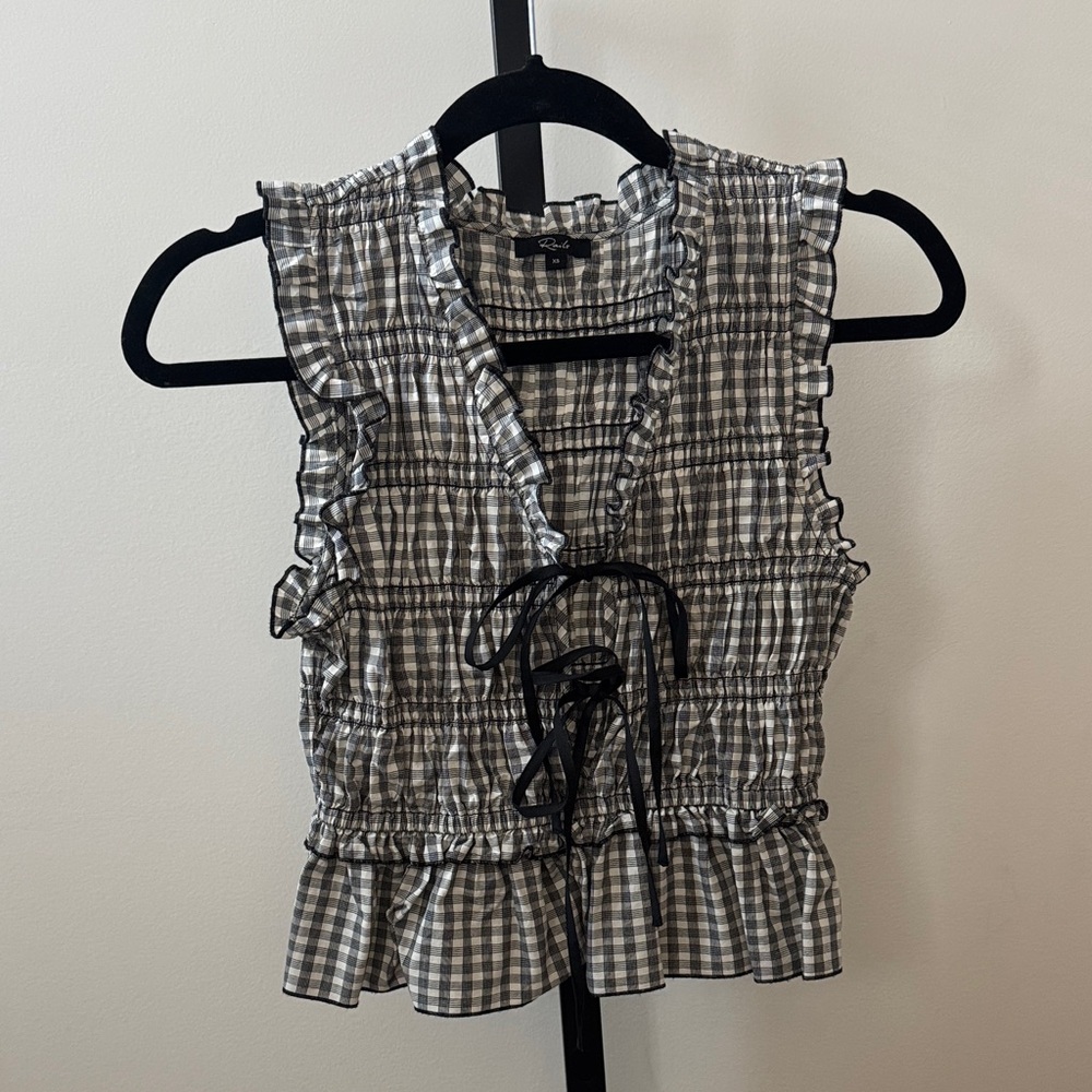 Rails Black and White Checkered Ruffle Blouse